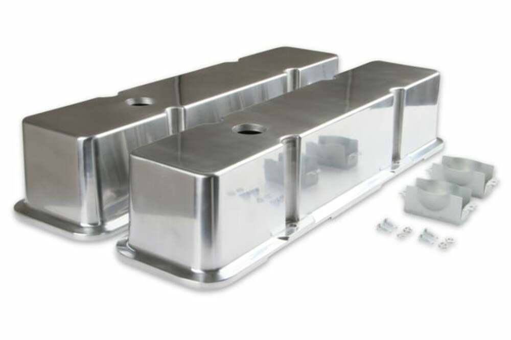 Mr. Gasket aluminum tall style valve covers polished Chevy steel 6854