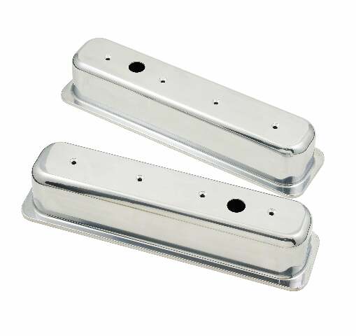 Mr. Gasket polished aluminum tall style valve covers Chevy chrome black 6870G