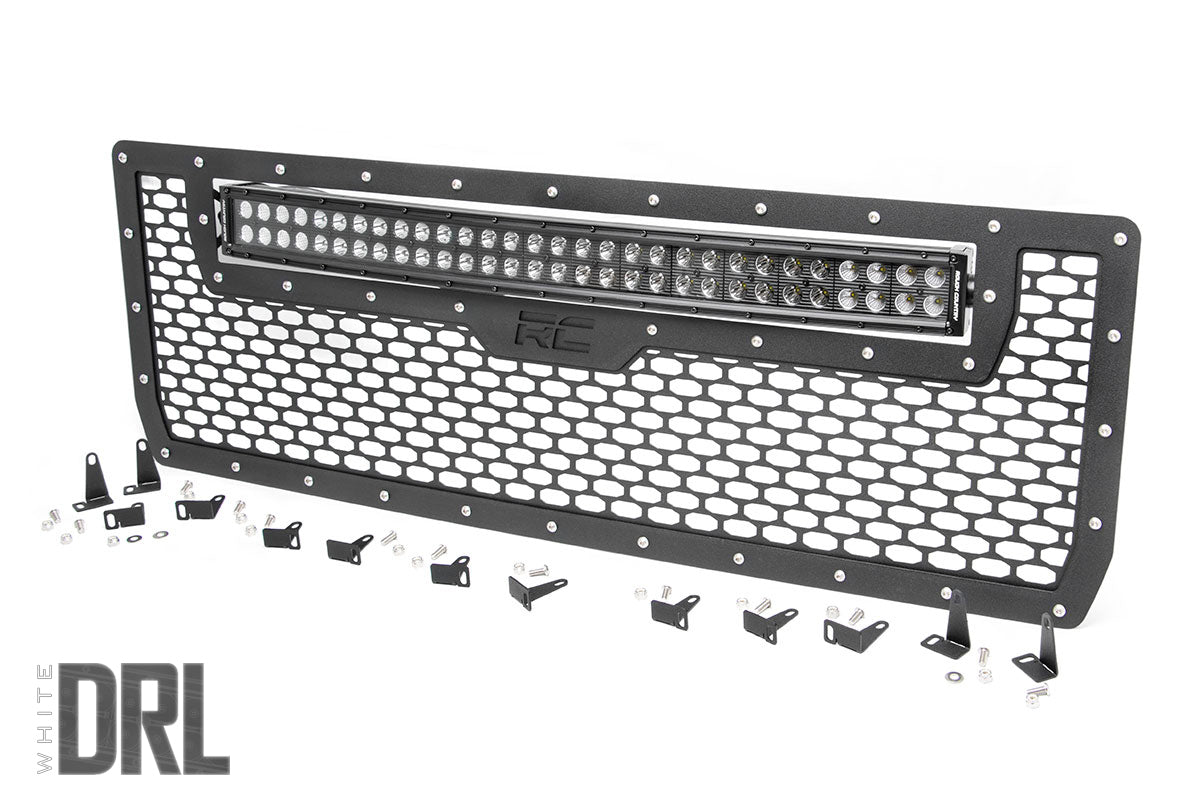 Fits Sierra 1500(14-15) Mesh Grille 30" Dual Row LED Black White DRL 70190DRL