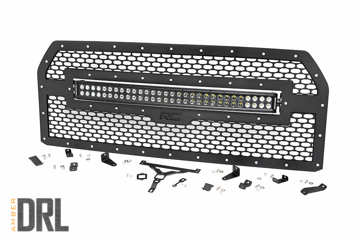 Fits Ford F-150 (15-17) Mesh Grille; 30" Dual Row LED; Black; Amber DRL 70193BDA