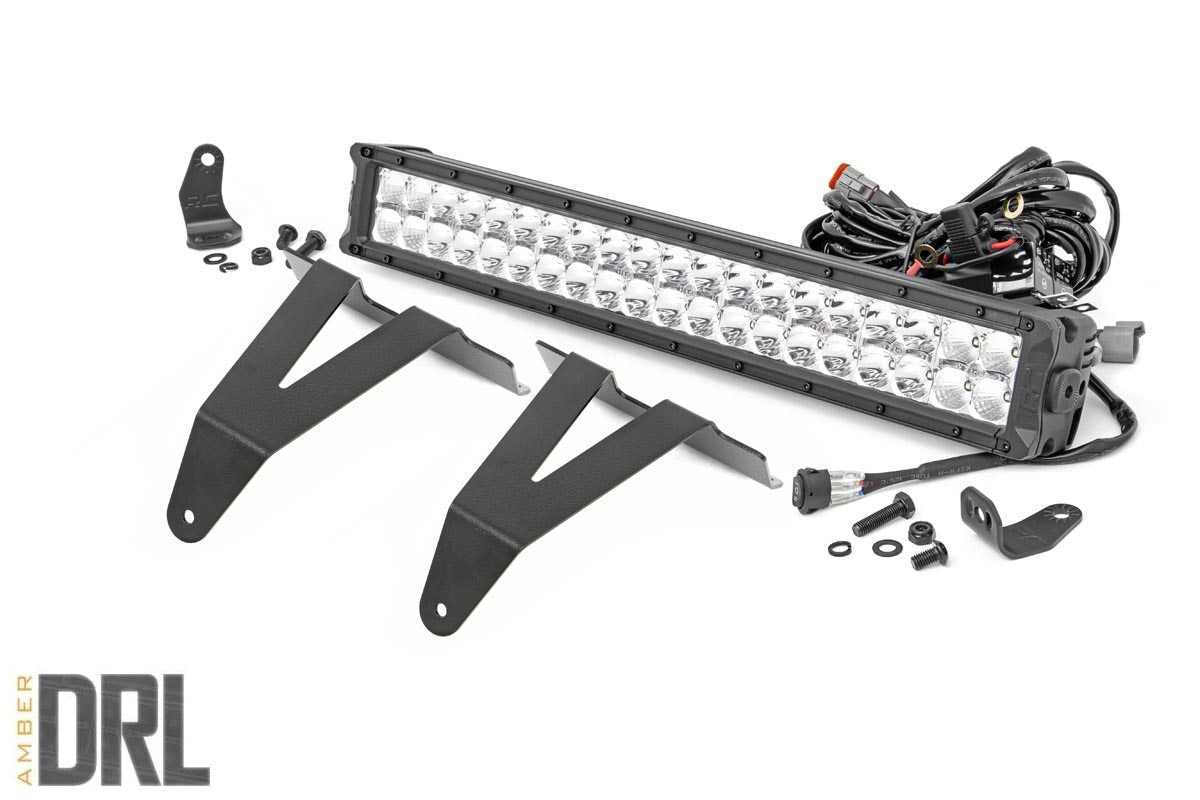 Fits Ram 1500(19-24) LED Light Bumper Mount 20" Chrome Dual Row Amber DRL 70781
