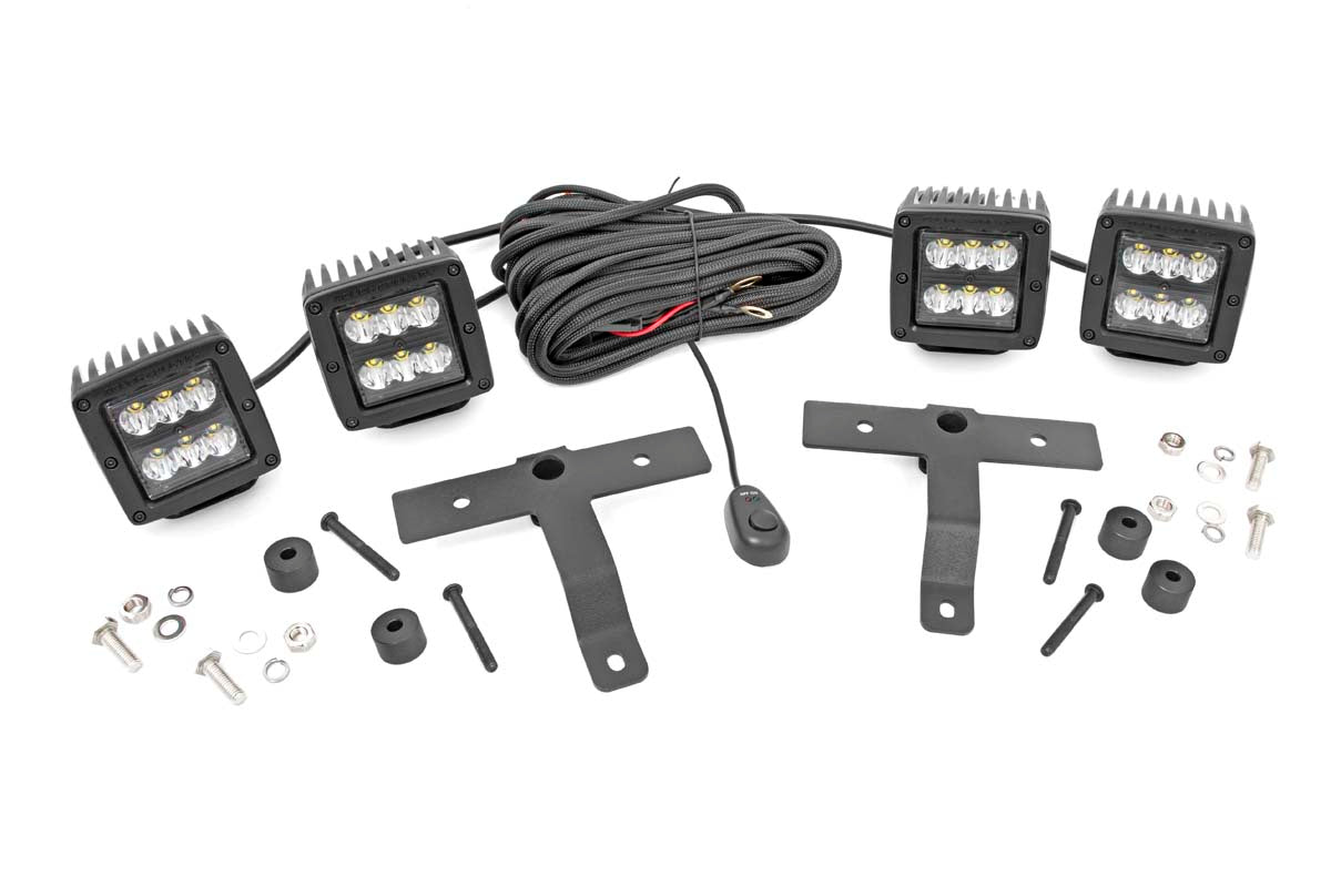 Fits Gladiator JT(18-24) Quad LED Light Cowl Mount 2" Black Pairs Spot 70822