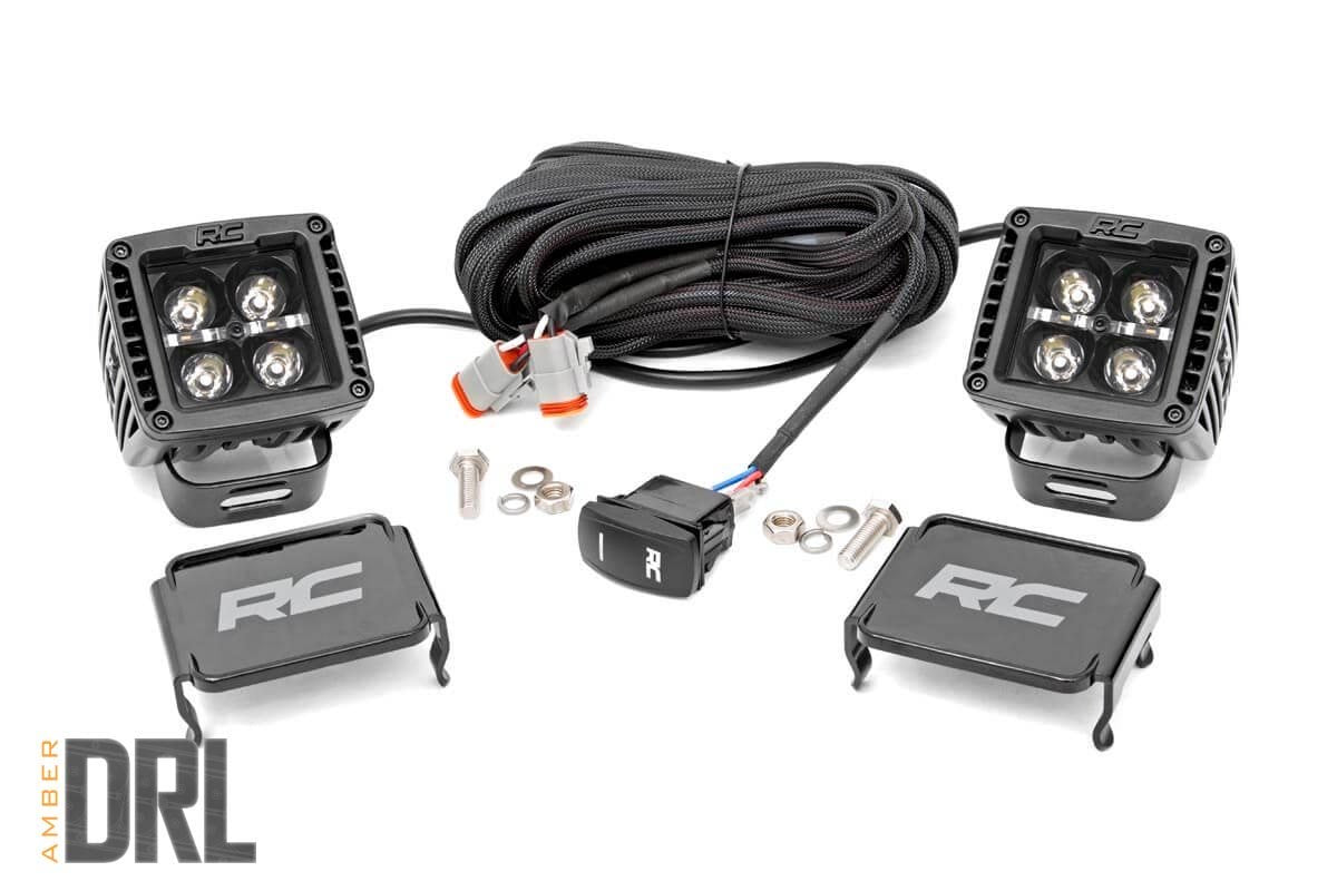 2 Inch Black Series LED Light Pods; Spot; Square; Amber DRL 70903BLKDRLA