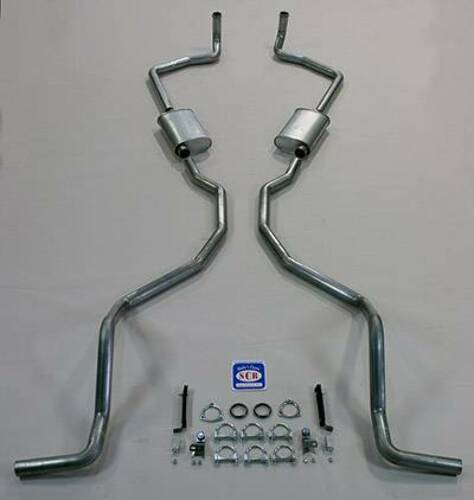 El Camino and SW exc. 9 Passenger 348 Dual Exhaust System with 2-1/2" exhaust pipes and 2-1/2" tailpipes 73074 348 engine Shafer's Classic Reproductions