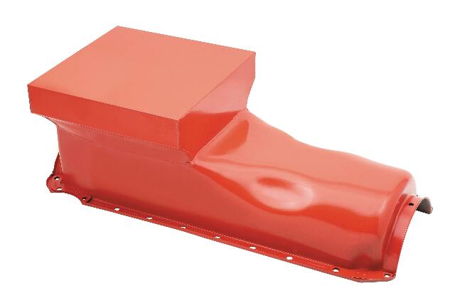Mr. Gasket low profile oil pan orange BBC Chevy steel 7606G