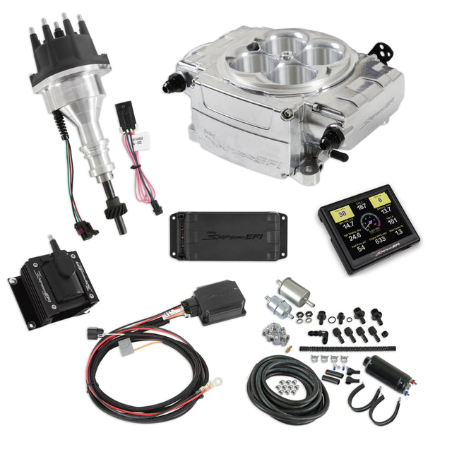 Holley EFI Sniper EFI 1954 Ford Club Sniper 2 EFI Bundle with HyperSpark Ignition System 550-510-3PK-SBF for Chevy polished aluminum