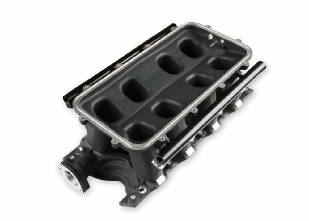 Holley EFI 8.2 SBF Ford Hi-Ram EFI Manifold with Side Mount Top-Black - 300-306BK for 1986-1995 Ford black aluminum