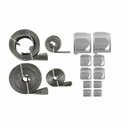 Mr. Gasket flex braid hose sleeve kit silver aluminum steel 8092