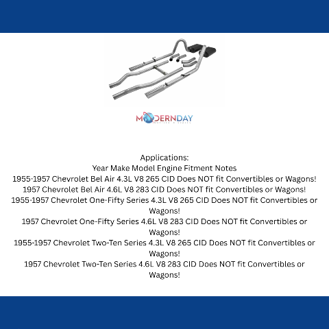 1955-1957 Chevrolet Bel Air Crossmember-back Exhaust System Flowmaster American Thunder 817174