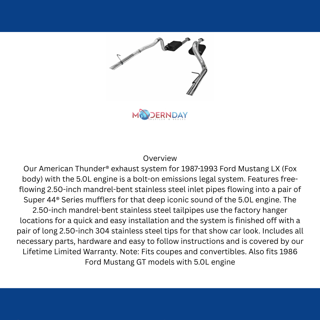 Exhaust system for 1986-1993 Ford Mustang Exhaust stainless steel