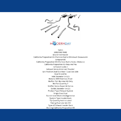 1967-1972 Chevrolet C10 Pickup Crossmember-back Exhaust System Flowmaster Americ