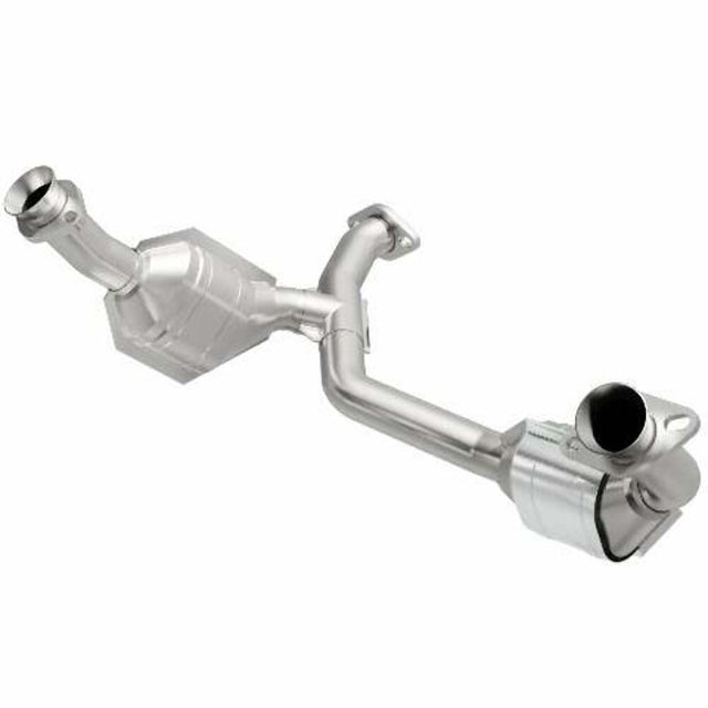 MagnaFlow direct-fit catalytic converter fits 1983 Mercury Capri 3.8L and 1984-1988 Tbird 3.8/5.0 CA 3.8 inch inlet 5 inch outlet stainless steel CARB compliant 337360