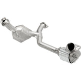 MagnaFlow direct-fit catalytic converter fits 1983 Mercury Capri 3.8L and 1984-1988 Tbird 3.8/5.0 CA 3.8 inch inlet 5 inch outlet stainless steel CARB compliant 337360