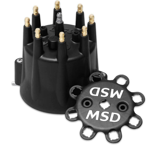 Black, V8 Distributor Cap with HEI Terminals and Spark Plug Wire Retainer  84333