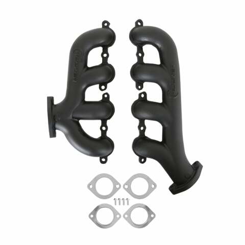 Hooker BlackHeart LS Swap Exhaust Manifolds-Rear Dump SBC Exit-Black - 8506-3HKR
