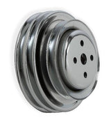 Mr. Gasket chrome water pump pulley triple groove Ford black steel 8829