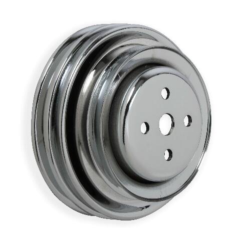 Mr. Gasket chrome water pump pulley triple groove Ford black steel 8829