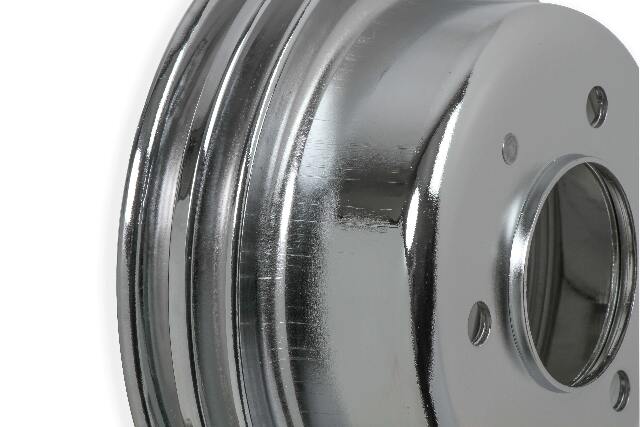 Mr. Gasket chrome crankshaft pulley double groove 8830MRG Ford black steel 2493