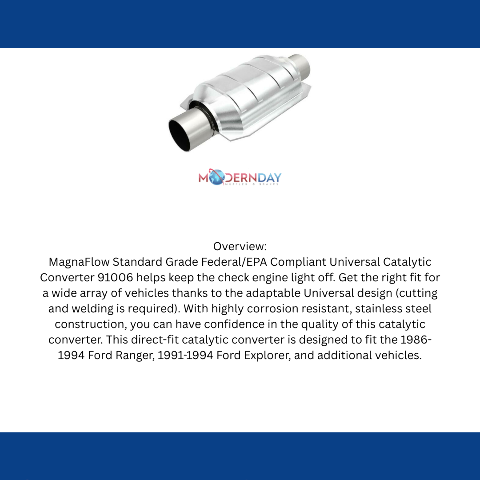 MagnaFlow universal catalytic converter 2.5 inch inlet/outlet stainless steel Federal EPA compliant OBDII 91006