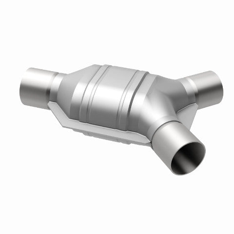 MagnaFlow universal catalytic converter driver side 2.25 inch inlet/outlet stainless steel Federal EPA compliant OBDII 91042