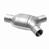MagnaFlow universal catalytic converter driver side 2.25 inch inlet/outlet stainless steel Federal EPA compliant OBDII 91042