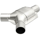 MagnaFlow universal catalytic converter driver side 2.25 inch inlet/outlet stainless steel Federal EPA compliant OBDII 91042