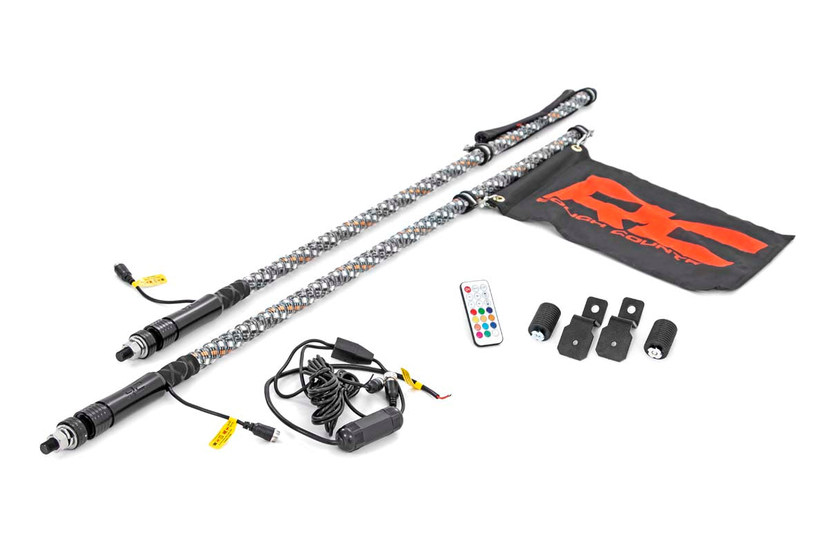 Fits Polaris General Whip Mount Bed 4' Multl-Color LED Whip Pair 93053
