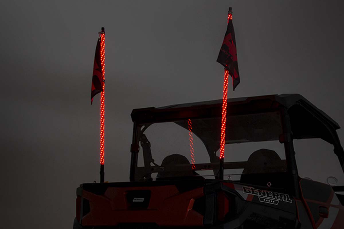Fits Polaris General Whip Mount Bed 4' Multl-Color LED Whip Pair 93053