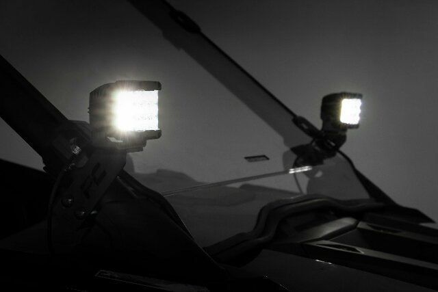 Fits Polaris RZR PRO XP LED Light Kit "A" Pillar Mount 2" Black Pair Spot 93076