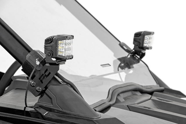 Fits Polaris RZR PRO XP LED Light; A Pillar Mount; 2" Black Pair;  DRL; 93080