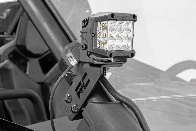 Fits Polaris RZR PRO XP LED Light; A Pillar Mount; 2" Black Pair;  DRL; 93080