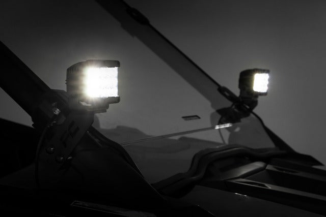 Fits Polaris RZR PRO XP LED Light; A Pillar Mount; 2" Black Pair;  DRL; 93080
