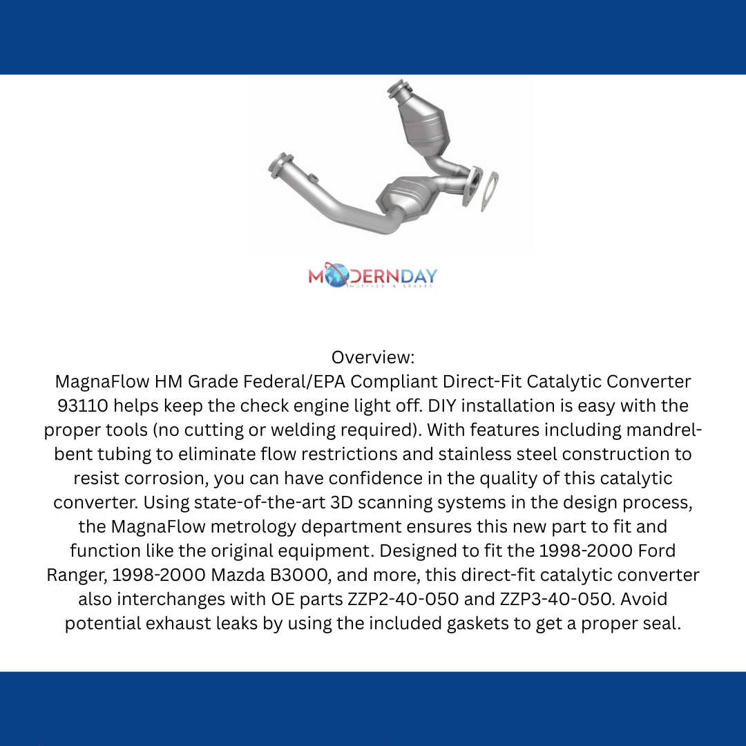 MagnaFlow direct-fit catalytic converter for 1998-2000 Ford 3 inch inlet 4 inch outlet stainless steel Federal EPA compliant OBDII 93110