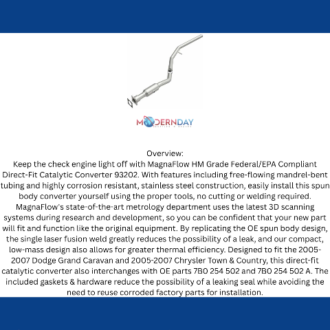 MagnaFlow direct-fit catalytic converter for 2004-2006 Chrysler 3.3L stainless steel Federal EPA compliant OBDII 93202