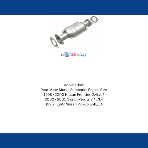 MagnaFlow direct-fit catalytic converter for 1998-2000 Nissan Frontier 2.4 inch inlet/outlet stainless steel Federal EPA compliant OBDII 93445