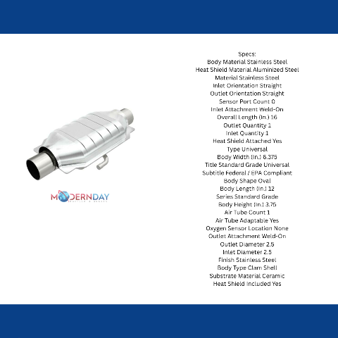 MagnaFlow universal catalytic converter 2.5 inch inlet/outlet stainless steel Federal EPA compliant OBDII 93516