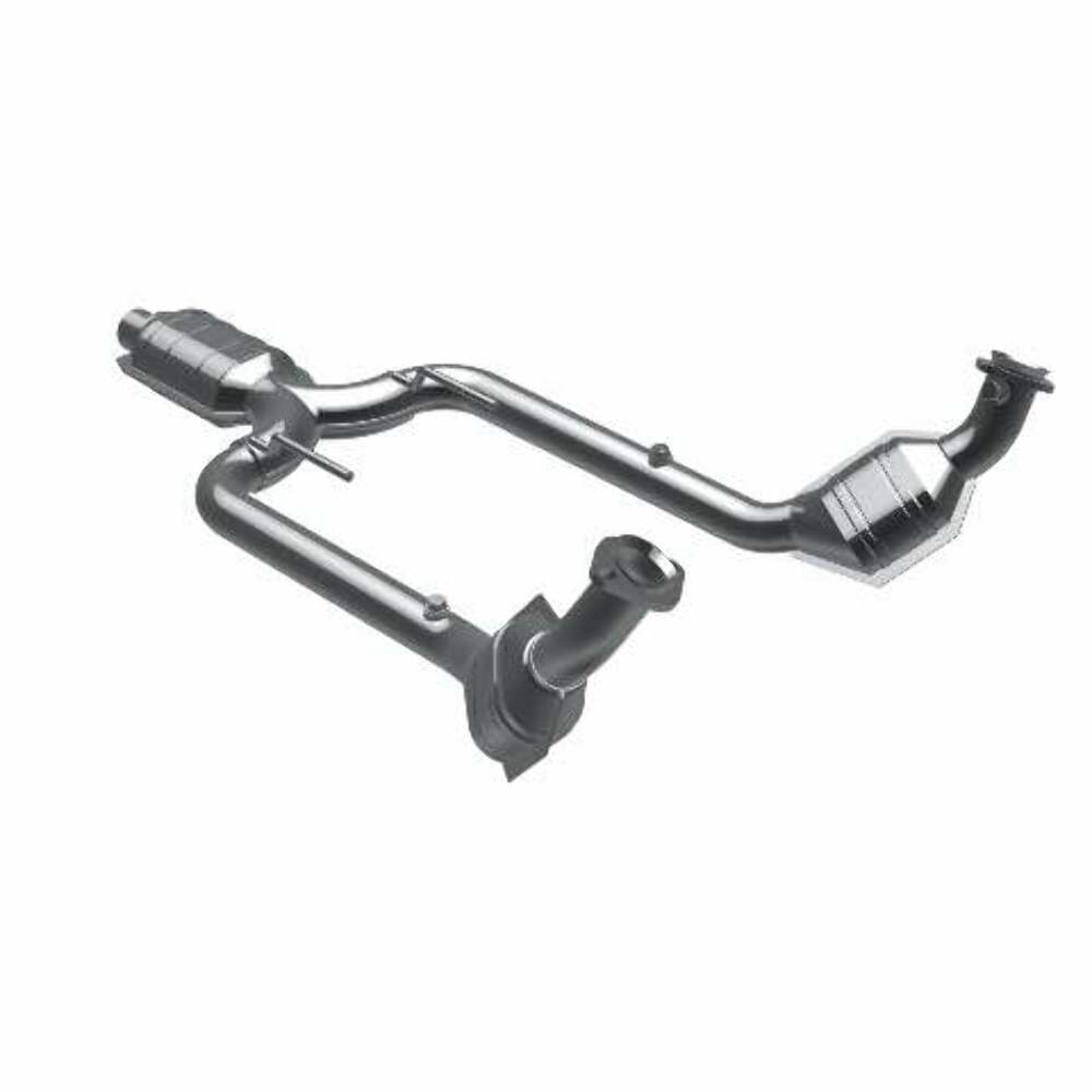 MagnaFlow direct-fit catalytic converter fits 1994-1997 Ford Thunderbird and Mercury Cougar. Hardware is included to eliminate the hassle of working with corroded factory parts and