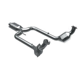 MagnaFlow direct-fit catalytic converter fits 1994-1997 Ford Thunderbird and Mercury Cougar. Hardware is included to eliminate the hassle of working with corroded factory parts and