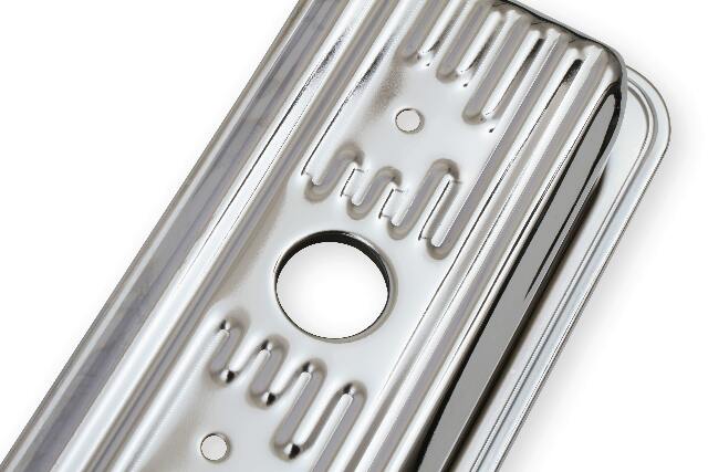 Mr. Gasket chrome valve covers finned SBC Chevy steel 9415