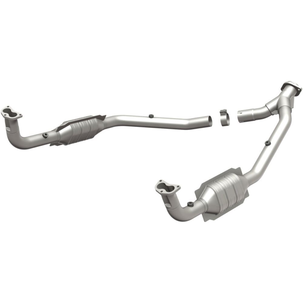 MagnaFlow direct-fit catalytic converter fits 1996-1998 Land Rover Discovery and 1997 Land Rover Defender 90. Hardware is included to eliminate the hassle of working with corroded 