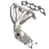 MagnaFlow direct-fit catalytic converter fits 1997-2001 Toyota Camry and 1999-2001 Toyota Solara, this and 1997-2001 Camry 2.2 manif 2.2 inch inlet/outlet stainless steel CARB comp