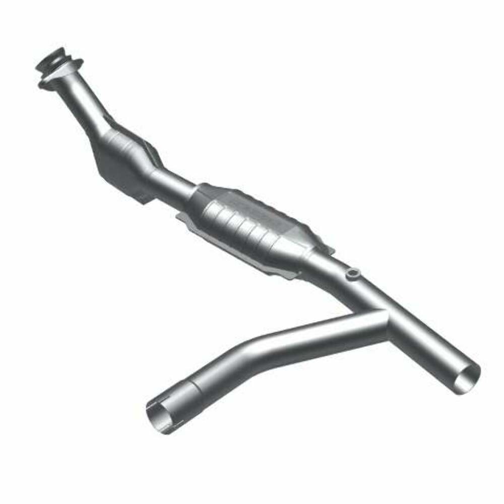 MagnaFlow direct-fit catalytic converter fits 1997-1998 E150/E250 4.2L passenger side 4.2L passenger side stainless steel Federal EPA compliant OBDII 93322