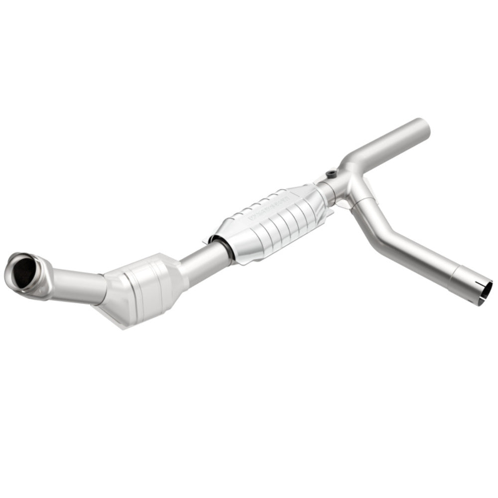 MagnaFlow direct-fit catalytic converter fits 1997-1999 Ford E-150 Econoline 4.6L and 1997-1999 Ford E-150 Econoline Club Wagon 4.6L passenger side stainless steel Federal EPA comp