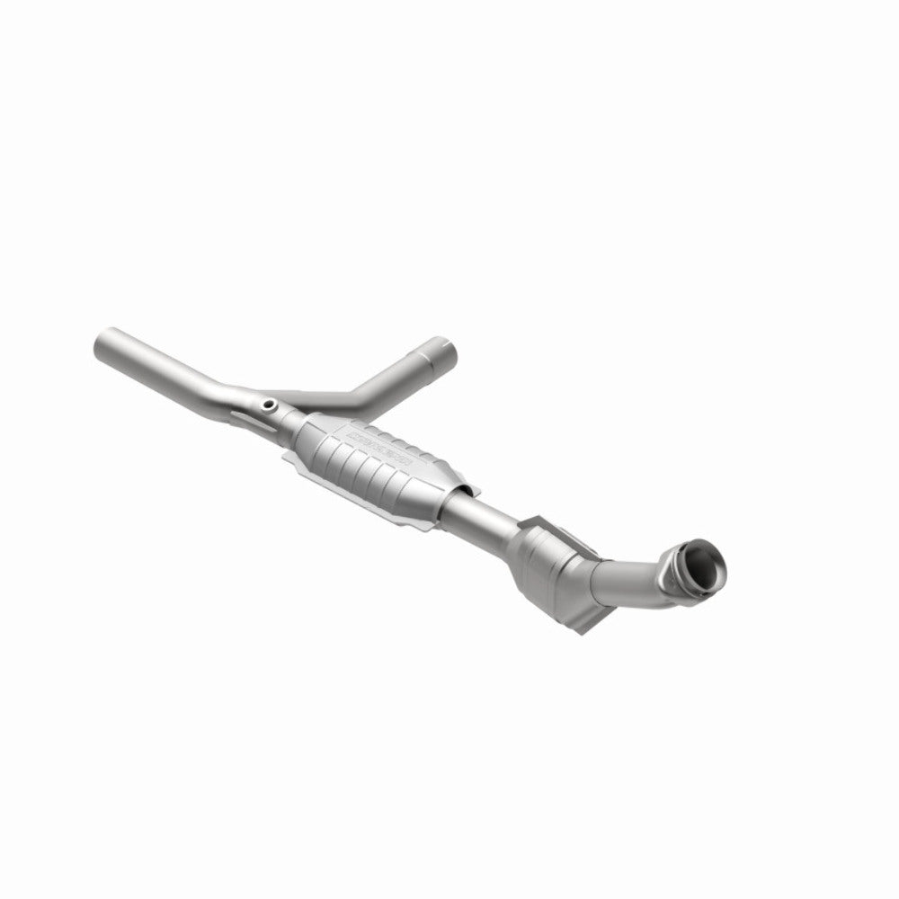 MagnaFlow direct-fit catalytic converter fits 1997-1999 Ford E-150 Econoline 4.6L and 1997-1999 Ford E-150 Econoline Club Wagon 4.6L passenger side stainless steel Federal EPA comp