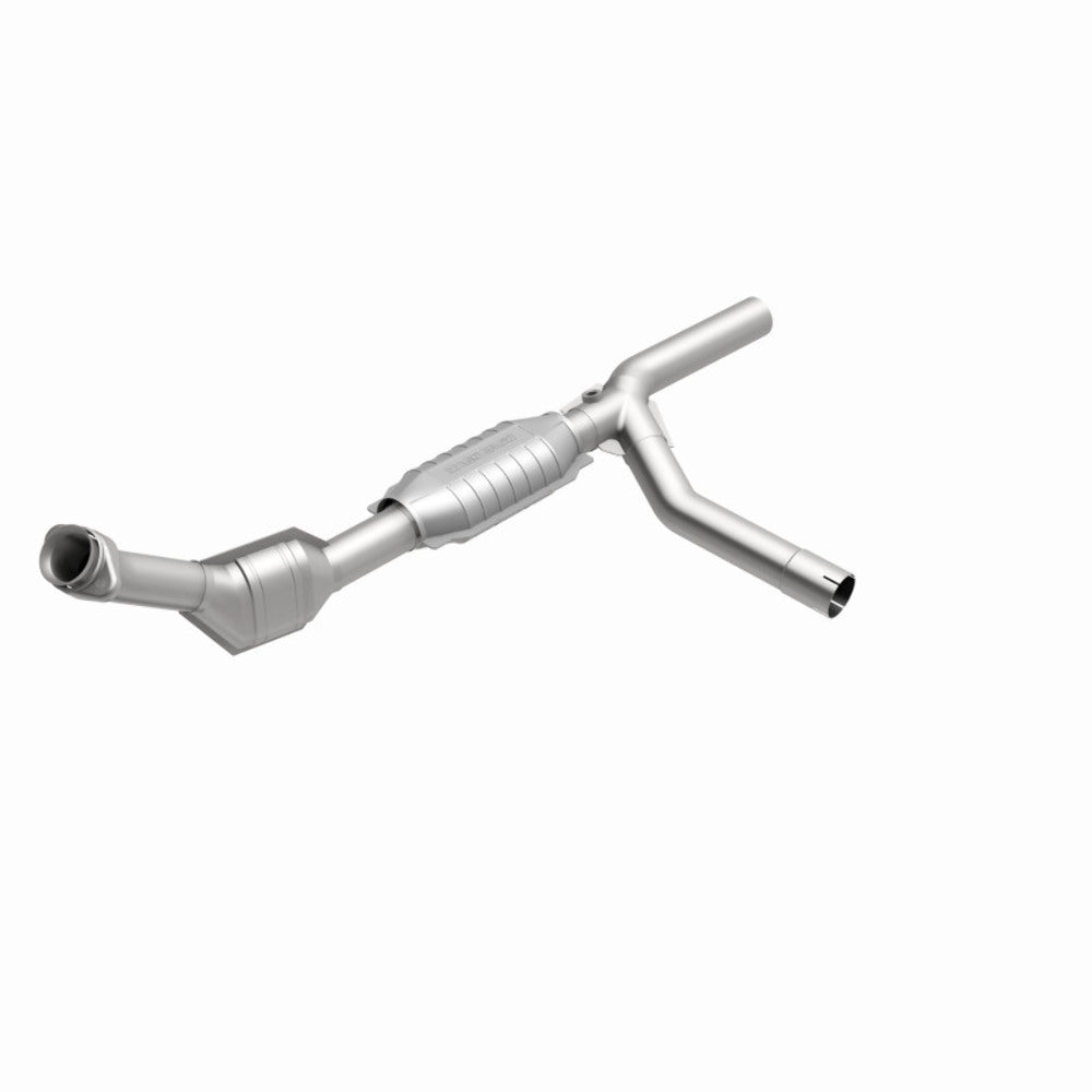 MagnaFlow direct-fit catalytic converter fits 1997-1999 Ford E-150 Econoline 4.6L and 1997-1999 Ford E-150 Econoline Club Wagon 4.6L passenger side stainless steel Federal EPA comp