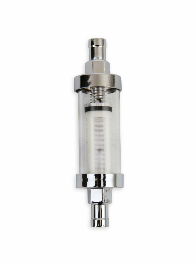 Mr. Gasket 3/8 clear inline fuel filter carburetor chrome 9748