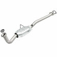 MagnaFlow direct-fit catalytic converter fits 1998-2001 Chevrolet Geo Metro and 1995-2001 Suzuki Swift, this and 1998-2001 Geo Metro/Swift 1.3 rr OE 1.3 inch inlet/outlet stainless