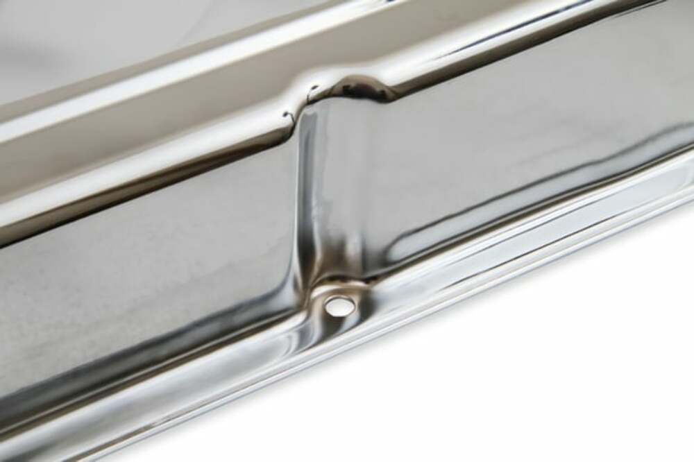 Mr. Gasket chrome valve covers dual cap holes fits 1960 1986 chevrolet small block 262 400 Chevy steel 9800