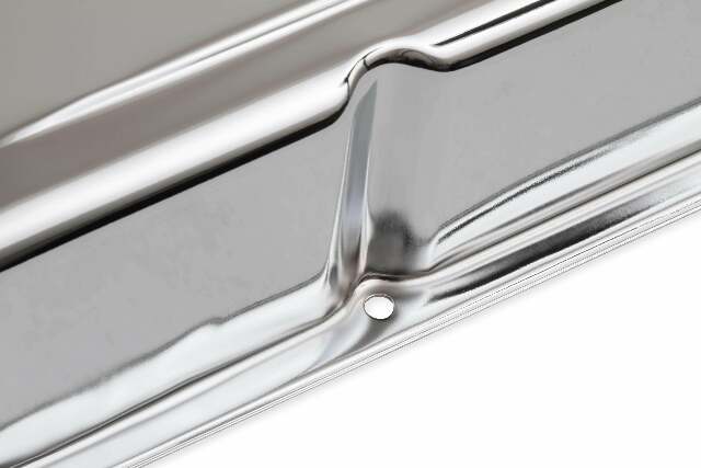 Mr. Gasket chrome tall style valve covers without baffle SBC Chevy steel 9801