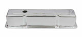 Mr. Gasket chrome tall style valve covers without baffle SBC Chevy steel 9801